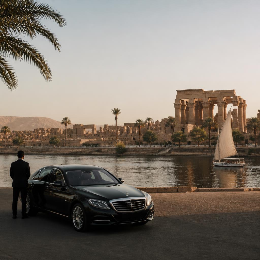 Discreet chauffeur vehicle near the Nile and Luxor temples